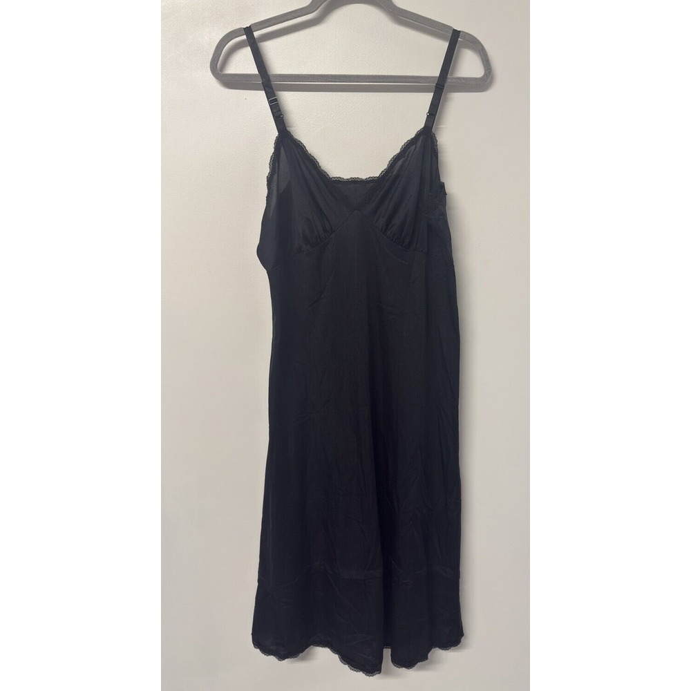 Vintage SHADOWLINE ELEGANT BLACK NYLON SEXY LACE TRIM FULL SLIP‎ 38MS #41